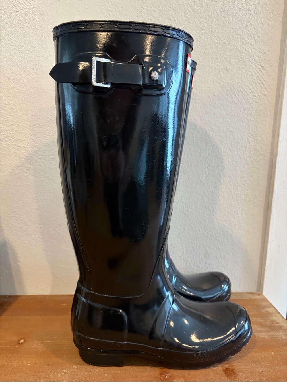 Hunter Black Gloss Tall Waterproof Boots size 6